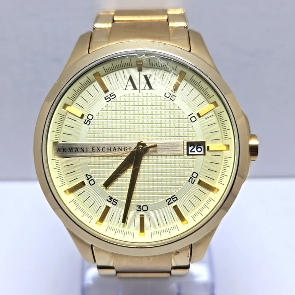 Mens Armani Exchange Hampton AX2132 Date Champagne Gold Plated Watch New Battery